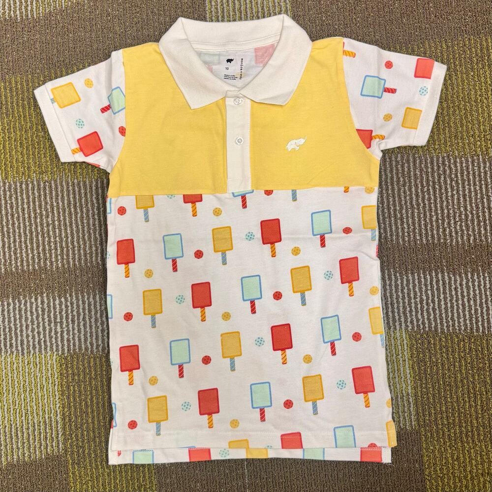 Boys Polo Shirt Pickle Ball Retro Pastel Sz 10 Organic Cotton Monica + Andy NEW